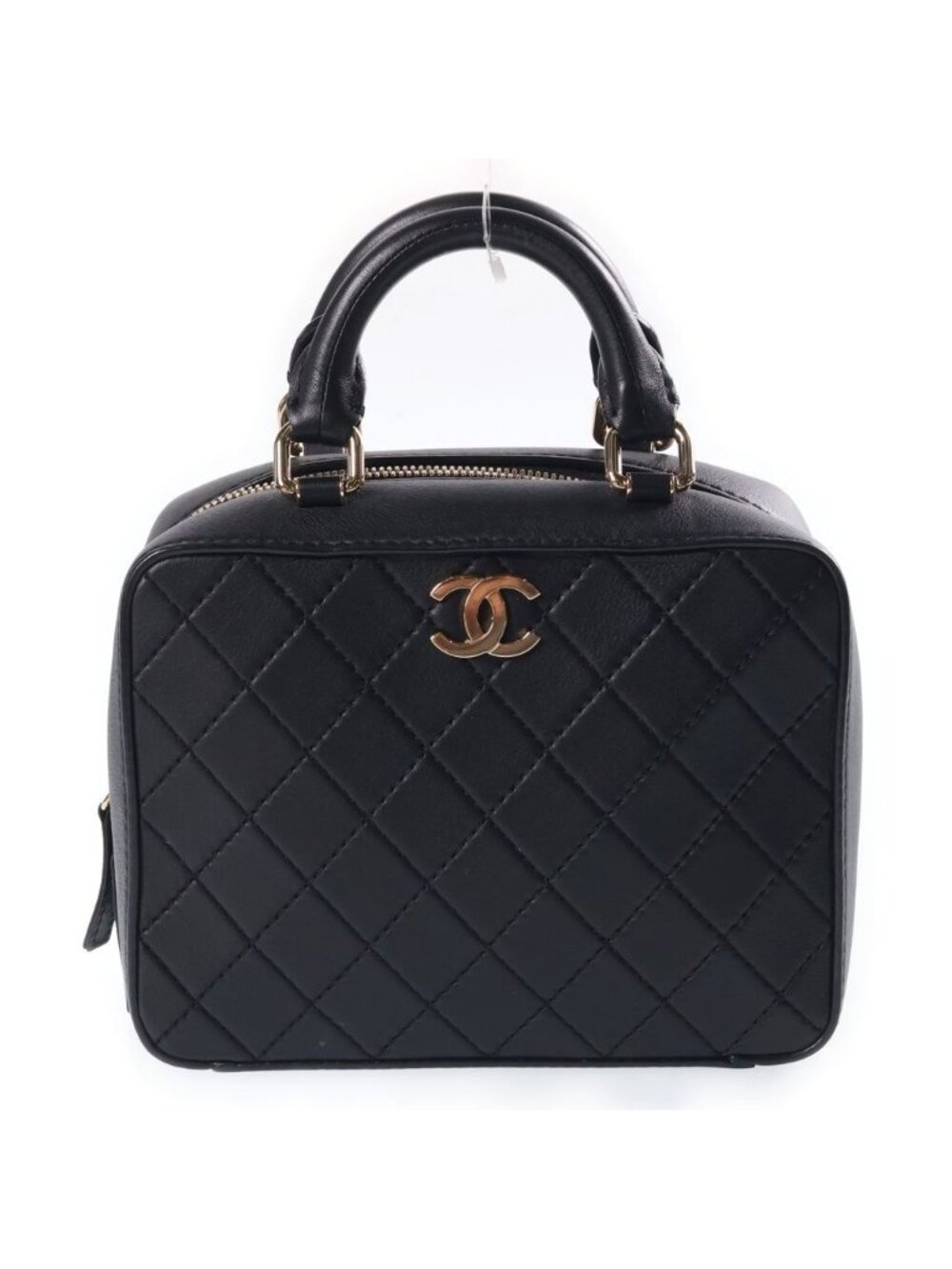 Chanel Quilted Vanity Case 2-Way Shoulder Bag Black Calfskin Gold